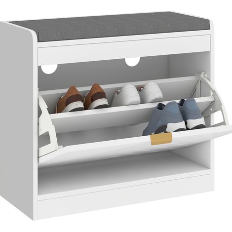 HOMCOM Shoe Bench with 1 Flip Drawer, Cushion, 5 Pairs for Entryway White