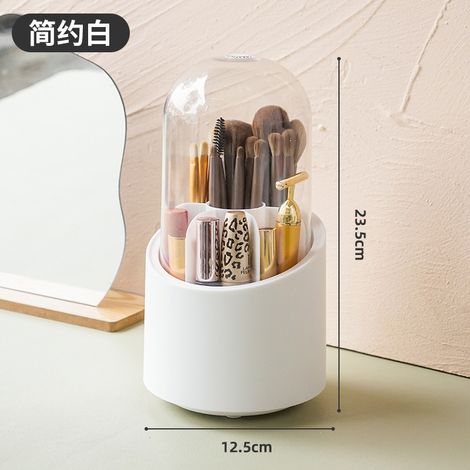 Boîte de rangement rotative à 360° pour pinceaux de maquillage grande capacité, avec couvercle, pour crayons à sourcils, pinceaux à paupières et stylos. Blanc simple. (1/5)