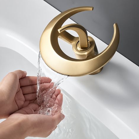 Mitigeur Lavabo doré cascade soucoupe volante Robinet Vasque Laiton Salle de Bain Eau Chaude et Froide 1,6 kg – Livraison gratuite