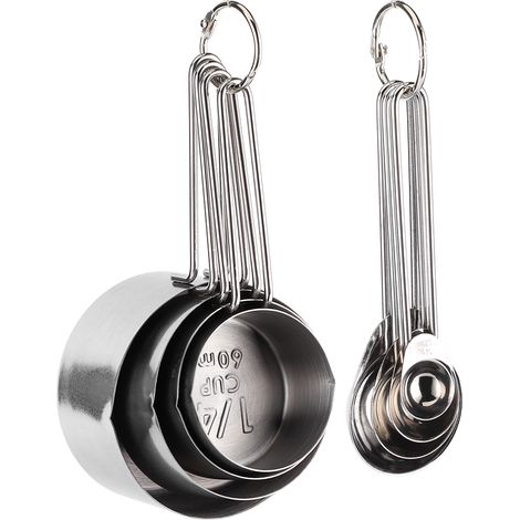 8-teiliges Set Messbecher und -löffel aus Edelstahl mit Skala, Küchenzubehör zum Kochen und Backen, Silber (1/5)