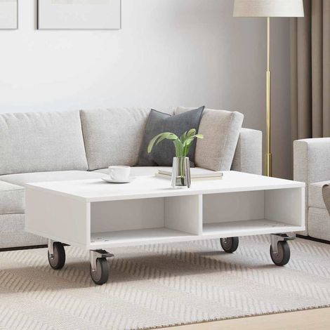 vidaXL Tavolino con Ruote Bianco 90 x 50 x 30 cm Legno