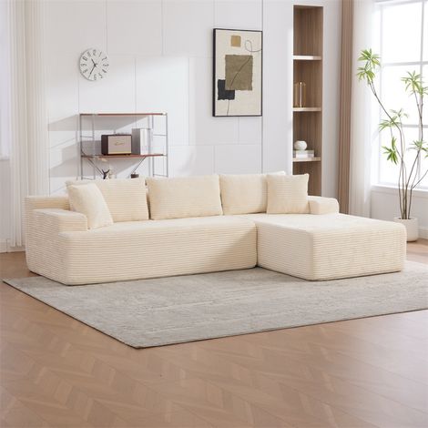 Canapé d'angle modulable - 272x174x74,5cm - Canapé de compression 4 places en chenille mousse haute résilience 30D -Ivoire (1/5)