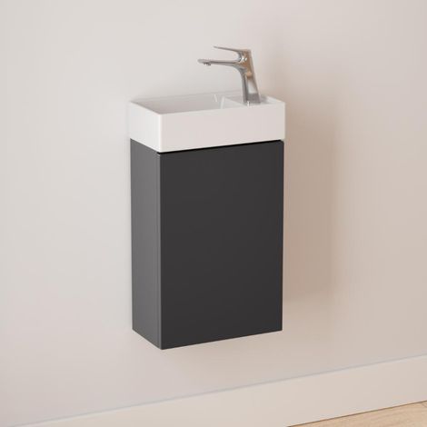 Durovin Bathrooms 400mm Wall Mounted Vanity Unit Include Basin - Soft Close Door - 710mm 220mm(H—D) - Dark Grey (1/4)