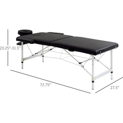 Table de massage professionnelle pliable en 2 sections de 185 cm (73 pouces), noire, pour salon de beauté, spa, soins du visage et tatouage, avec sac de transport pour professionnels. (1/5)
