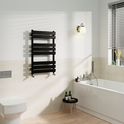 Black Flat Panel Heated Towel Rail Radiator Bathroom 800x500mm (1/5)