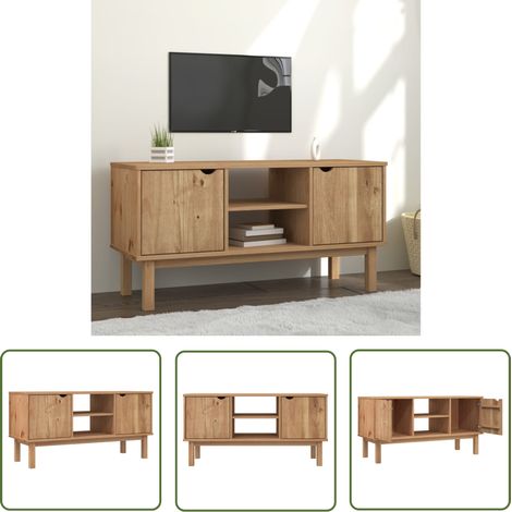 The Living Store Meuble TV OTTA 113,5x43x57 cm Bois de pin massif - Meuble Tv - Meuble Téléviseur - Meuble Scandinaves - Étagères Murales - Rangement Tv (1/5)