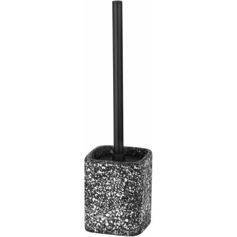 WENKO Spazzolino WC Terrazzo, spazzolino WC nero, in poliresina effetto mosaico, 10x37x10 cm, nero - bianco (1/5)
