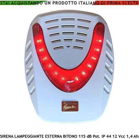 Sirena Esterna Lampeggiante a Led Per Antifurto Melodia Binota Frequenza A/B 1724/2475 Hz 115 dB Comando Di Allarme Caduta Polarità Alimentazione 12 V Segnale Stato Impianto Antifurto Escluso Batteria (1/3)