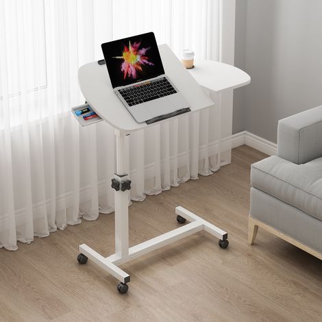 Table Bureau Debout Réglable avec Porte-Gobelet + Fente + Tiroir - Plateau Mobile à Roulettes (60x40x59-89cm), Multifonction pour Canapé/Chambre/Bureau - Design Épuré & Gain de Place (1/5)