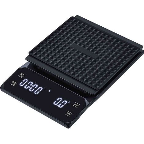 Balance digitale de cuisine étanche tactile 3kg 0.1g, avec minuterie. Pour café, pâtisserie, boutique - noir.