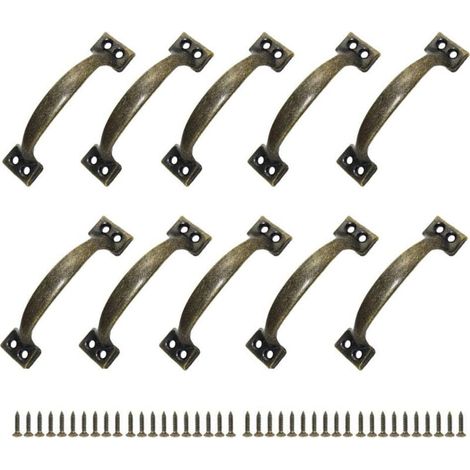 10 maniglie/pomelli per porte in lega di zinco stile rustico con fori distanziati per cucina, porta di fienile, giardino, capanno (120 mm)
