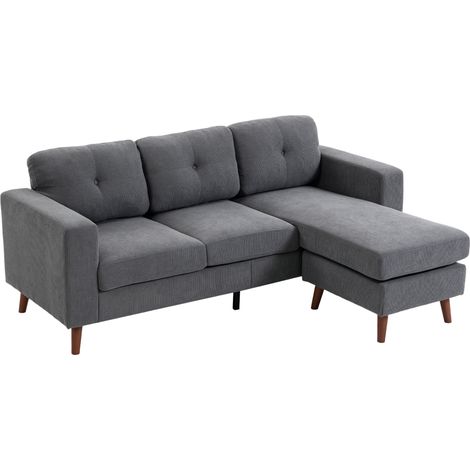 Ecksofa 192 cm L-Form 3-Sitzer Sofa mit umkehrbarer Chaiselongue, Cord-Optik, für kleinen Raum, Dunkelgrau