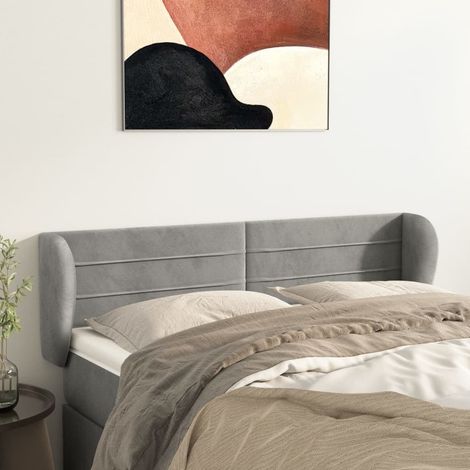 Tête lit de avec oreilles pour lit double, Cadre de lit, Tableau décoratif de chevet Gris clair 147x23x78/88 cm Velours CDE71927 (1/5)
