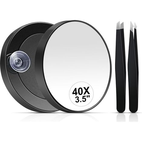 40X Miroir grossissant, 8,9 cm Petit Miroir grossissant avec Ventouse et Pince à épiler, Mirror de Voyage, Ensemble de miroirs compacts pour épiler Les Sourcils (1/5)