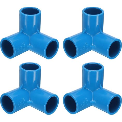 Raccords PVC à 3 voies, raccord coudé à 90° pour meubles en PVC (lot de 4), bleu, idéal pour constructions DIY, étagères de jardin et structures. (1/5)