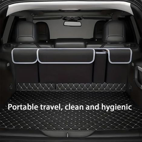 Organizador para maletero de coche - 90 x 25 cm - Bolsa de almacenamiento para asiento trasero - Con 4 bolsillos - Plegable e impermeable - Negro (1/4)