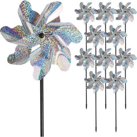 Lot de 10 Moulins à vent, 50 cm, Plastique résistant, Réflecteur holographique, Jardin et terrasse (1/5)