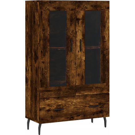 Maison La Vie - Buffet haut pour salon - Meuble de rangement chêne fumé 69,5x31x115 cm bois d'ingénierie bu898 (1/5)