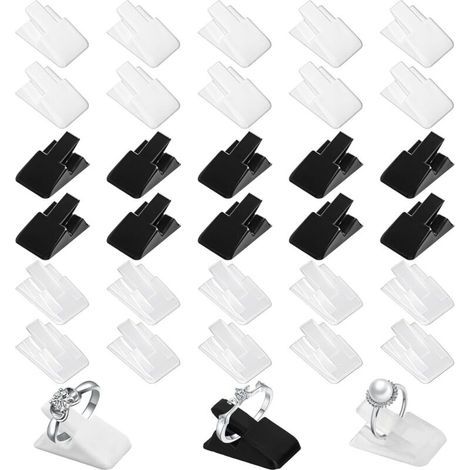 30 Pièces Présentoir à Bagues, Anneau en Plastique Présentoir Bague Présentoir au Détail Bijoux Organisateur Titulaire Organisateur de Bagues (Noir, Blanc, Transparent) (1/5)