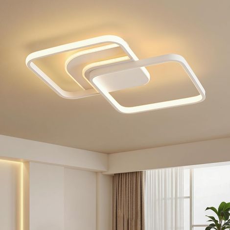Amdelne Plafonnier LED Blanc 45W,Moderne Cadre à Gradins Acryl 65cm,2800-6000K,Télécommande,veilleuse,luminaire pour Cuisine salon Chambre [Classe E]