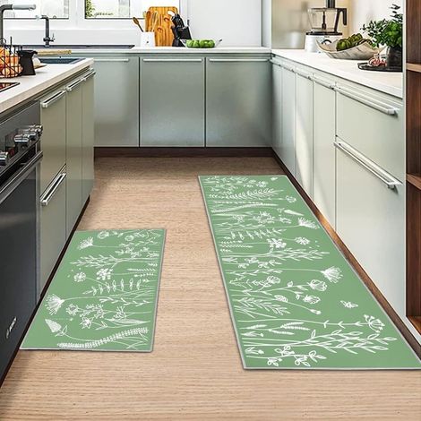 Lot de 2 Tapis de Cuisine Lavable en Machine,Tapis Antidérapant Cuisine pour Cuisine, Salle à Manger (40x120cm+40x60cm, A9) (1/5)