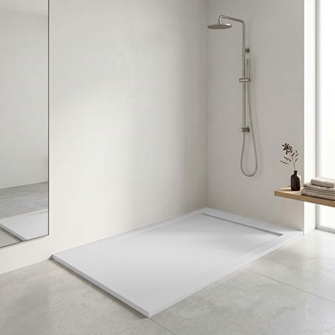 Receveur de douche Resine FLOW Gris - 70x160 cm - Grille + Valve OFFERTE (1/5)