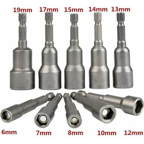 10 x Douille Magntique pour Visseuse Adaptateur Embout Mandrin Pans Carr Hexagonal 6-19 mm couleurs multiples Largeight (1/4)