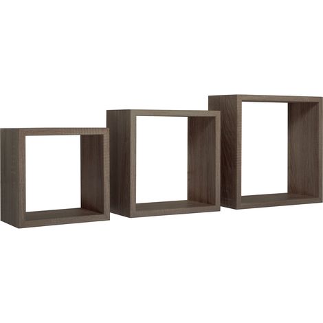 Set 3 Mensole da Parete Cubo in Fibra di Legno Incubo Noce (1/5)