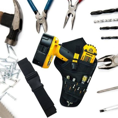 Sac à Outils avec Ceinture,Sac Porte-Outil pour Perceuse Électrique,Outil Holster Étui avec Ceinture Ajustable à Outils (Jaune) (1/4)