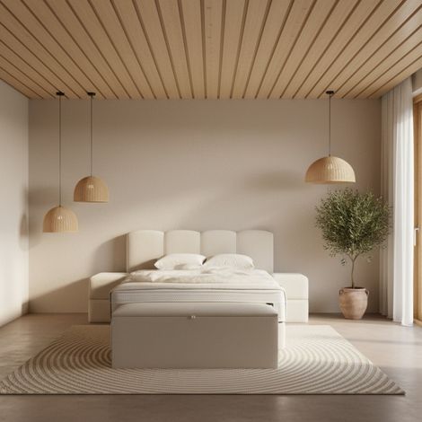 Lit Boxspring coffre 180cm en tissu + matelas + surmatelas AMAURY (1/5)