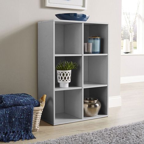 Grey Storage Cube 6 Shelf Bookcase Wooden Display Unit Organiser Furniture (1/3)