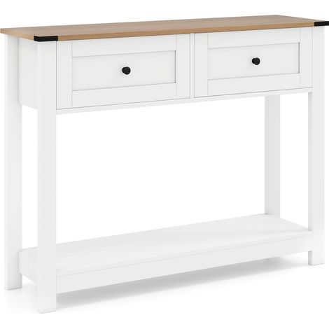 Konsolentisch mit 2 Schubladen und Ablage, Weiß, 106 x 30 x 81,5 cm