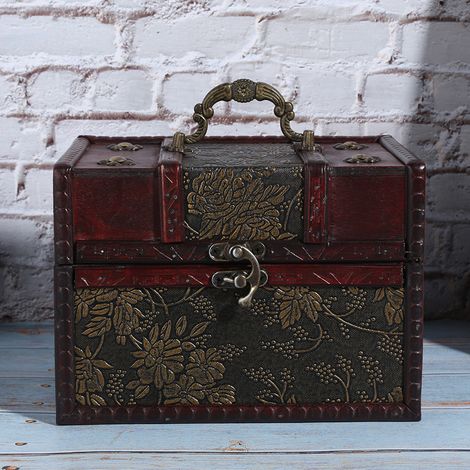 Écrin à Bijoux en Bois avec Revêtement PU - Boîte de Rangement Portable pour Colliers et Bracelets (6262D036262Golden GrapeL) (1/5)