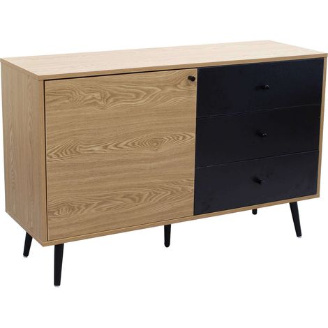 Mobile madia credenza da interno camera da letto in legno nobilitato bilaminato con 1 anta e 3 cassetti Linea Classic