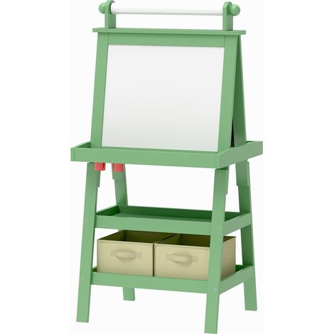 Tableau chevalet enfant 3-en-1 magnétique tableau noir rouleau papier 2 paniers vert 3-6 ans (1/5)