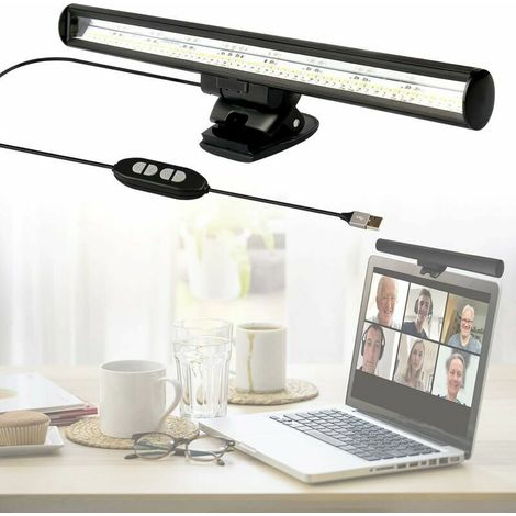 Lampada LED per laptop, lampada per laptop per videoconferenze, lampada da banco, lampada screenbar USB con 10 livelli di luminosità / 3 temperature di colore / salvaspazio (1/4)