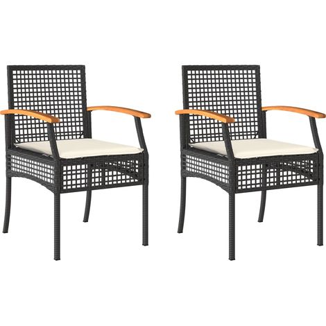Lot de 2 Chaises de jardin,Chaise d'extérieur coussins noir résine tressée acacia CFW2944112 (1/5)