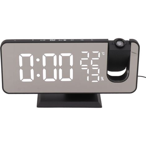 Radio FM, radio-réveil numérique intelligent à LED, affichage LED, idéal pour la chambre ou la table de chevet (boîtier noir, caractères blancs). (1/5)