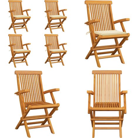 Chaises de jardin et coussins crème lot de 4 Bois teck massif - Chaise De Jardin - Fauteuil De Jardin - Mobilier De Jardin - Set De Chaises De Jardin - Terrasse - Home & Living (1/5)