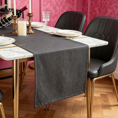 Chemin de Table Moderne en Lin Effet - Écharpe de Commode Hydrofuge et Lavable, Rectangulaire 40x180 cm - Anthracite