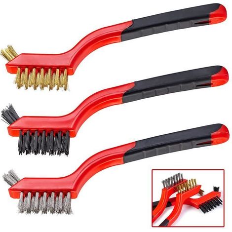 Brosses Métalliques - 3 pièces Poils en nylon/laiton/acier inoxydable,Brosse de nettoyage -7inch (1/4)
