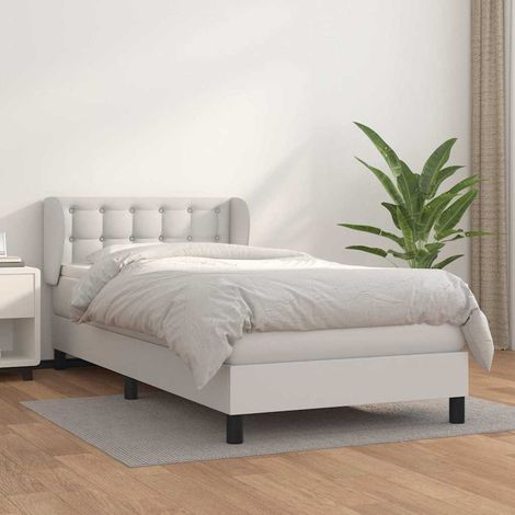 Cama box spring con colchón cuero sintético blanco 80x200 cm (1/5)