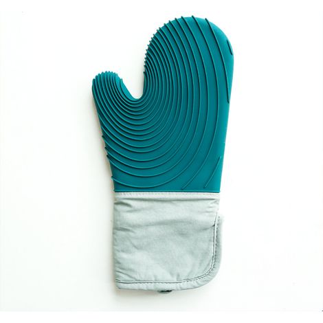 Guanto da forno in silicone antiscivolo, resistente al calore e impermeabile, per forno a microonde, colore blu lago.