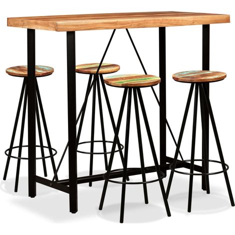 5-tlg. Bar-Set Massivholz Akazie und Altholz