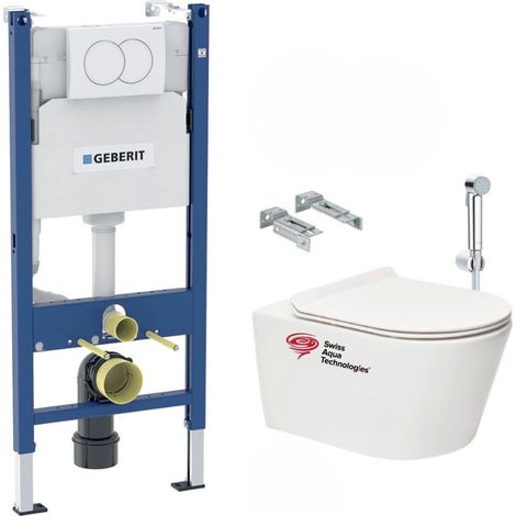 Geberit Pack Vorwandelement 112cm + WC ohne Spülrand + Ultradünner Sitz, Softclose + Bidet Handbrause + Betätigungsplatte (1/5)