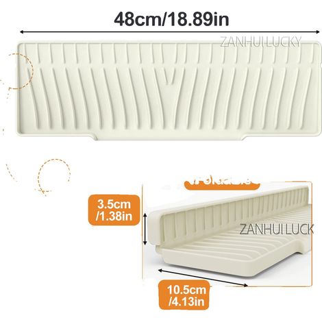 Garde-éclaboussures pour évier, Tapis multitâche, Silicone écologique, Beige L48W15cm, silicone-d (1/2)