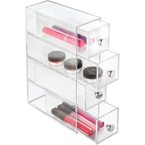 Commode de salle de bain en plastique transparent avec 4 tiroirs, idéale pour les cosmétiques ou les accessoires de bureau. (1/5)