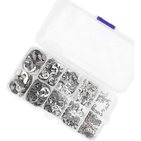 580 pièces Rondelles Circlips Type E en Acier Inoxydable, Kit de Fixation avec Boîte de Rangement, Résistant à la Corrosion, Argenté (1/5)