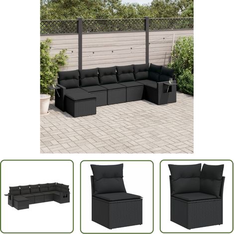 The Living Store 7-tlg. Garten-Sofagarnitur mit Kissen Schwarz Poly Rattan - Gartenmöbel - Outdoor Möbel - Rattan Gartenmöbel - PE-Rattan - Lounge Set (1/5)