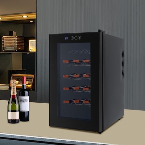 Cave à Vin - 220V - 18 Bouteilles/46L - Température Réglable de 12°C à 18°C - Porte Vitrée et Éclairage Intérieur - Peu ou pas de Bruit - Noir (1/5)